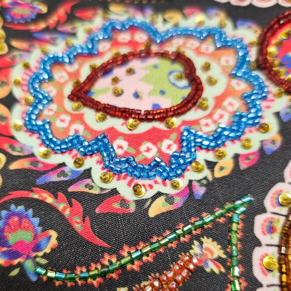 Womens Isabella Fiore Floral Flower Paisley Embroidered Beaded Tote Shoulder BAG - Picture 15 of 16